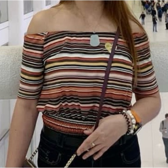 Woman's MARCI multicolor stripe off-shoulder top - Picture 1 of 9